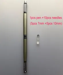 10 PCS ROLLER PIN الإبر مع 1 PCS ثلاثة رأس الوشم القلم للحواجب مكياج الدائم microblading القلم ضباب التظليل الإبرة 5496485