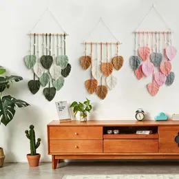 Folha macrame parede pendurado boho quarto decoração de casa tecido estético tapeçaria casa sala estar decoração casamento presente 240219