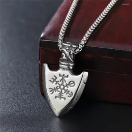 Pendant Necklaces European And American Vintage Viking Odin Fold Triangle Compass Snowflake Exquisite Carving Rune Nordic ArrowAccessories
