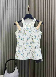 디자이너 브랜드 동일한 여성용 탱크 Camis 2024 New Spring Summer Spaghetti Strap Print Fashion Milan Runway 티셔츠 디자이너 Tops 76ay