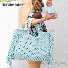 Shoulder Bags Macrame bag wholesale women het boho chic Summer fringe beach ivory purple green blue black T240301