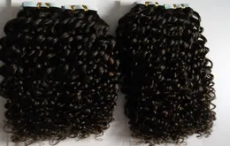 Mongolijska perwersyjna taśma kręcona w przedłużaniach włosów 200 g Afro Kinky Curly Remy Włosy na klesie taśmowe pu skóra wątek niewidzialny 80pcs8457809