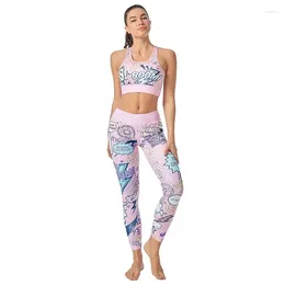 Spodnie damskie wydrukowanie bez rękawów joga garnitury Kobiety Sportswear Fitness High talia Leggings Sports Gym trening 29653