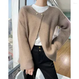 Women's Knits Autumn Winter Women O-neck Woolen Sweater Coat Casual Knitted One Button Cardigan Female Cashmere Soft Outwear Jacket