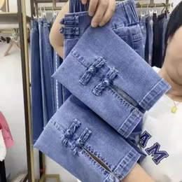 Calças de brim femininas moda 2024 primavera outono cintura elástica em linha reta tornozelo comprimento calças femininas apertadas estende denim