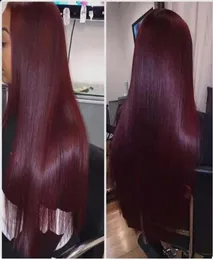 Brasiliansk rak ombre hår 3 buntar med spetsstängning Två ton 1B99 färgad vinröd spetsstängning med mänskligt hårväv exten8601588