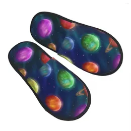 Slippers Men Women Plush Indoor Space Theme Various Fantastic Planets And Moons Warm Soft Shoes Home Footwear Autumn Winter 2024