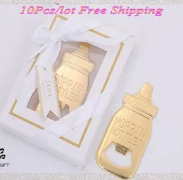 10 Pieceslot baby souvenirs of Baby bottle shaped bottle opener for birthday gift and gold themed the baby shower favors7942313