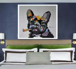 Çerçeveli Saf El Taşımalı Modern Özet Hayvan Sanat Yağlı Köpek Sigara içiyor Bir puraron yüksek kaliteli tuval ev duvar dekoru MUL6471450