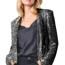Blazers Fashion Sexy Sequin Jacket for Women Open Front Blazer Top Long Sleeve Cardigan Coat Bomber Jackets Y2K Blouses Clubwear