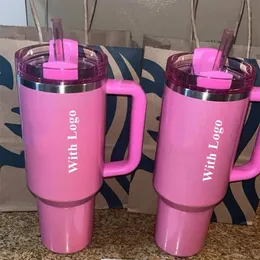 Winter PINK Parade Red Holiday Co Brand 40oz Quencher Mugs Cups travel Car cup Stainless Steel Tumblers Cups with Silicone handle Valentine's Day Gift With 1:1 Logo 31