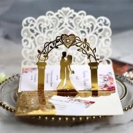 1020 Pcs Branco Ouro Pérola Papel Corte A Laser Convites De Casamento Cartão Europeu Casamento Nupcial Chuveiro Decoração Presente Kits de Cartões 240301