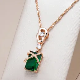 Colares Pingente Kinel Luxo Quadrado Verde Natural Zircão Colar Para Mulheres 585 Rosa Cor De Ouro Diariamente Fácil Combinação Fine Jewelry