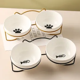 Поставки Poursweet Pet Cat Bowl Ceramic Water Feeding Food Feeding Dispenser с поднятой подставкой и ковриком котенка.