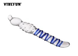 Vibefun 76in Blue Wave GSpot Dildo di vetro Giocattoli del sesso per donna Trapunte Enorme dildo realistico Cazzo di vetro Plug anale Y181105042954038