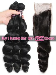 Акция Ishow Hair Big s. Купите 3 пучка, получите одну застежку, бразильские свободные волны, перуанские человеческие волосы для наращивания, W64371092829843