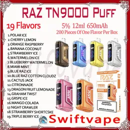 100% oryginalne RAZ TN9000 Puff Ujeżdżalne E papieros 5% 19 Smaki 12 ml kapsułki akumulatorowe 650 mAh 9K Puffs Zestaw Vape