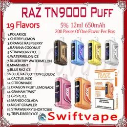 % 100 Orijinal Raz TN9000 Puf Puf Tek Kullanımlık E Sigara 5% 19 Lezzetler 12ml Pod şarj edilebilir pil 650mAh 9k Puffs Vape Kiti