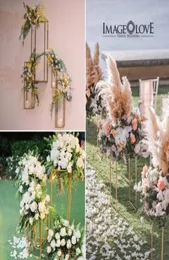 80 cm lång blommor Vas Guldkolonn Metall Stand Road Lead Wedding Centerpiece Flower Rack för Event Party Decoration3481969