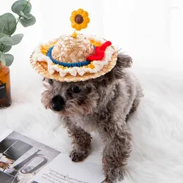 Köpek giyim şapkası kostümü staw şapkalar kediler için örgü çiçek ayarlanabilir çene kayışı shih tzu pugs küçük ırklar köpekler