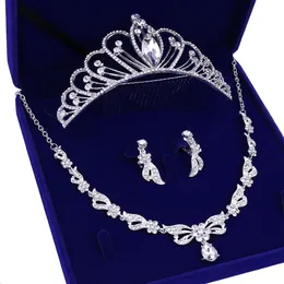 Fashion Jewelry Crystal Bride Accessories Rhinestone Wedding Sets with Necklace Earring Crown Bridal Wedding Jewelry