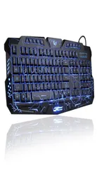 Tangentbord LED 3 Color BackLightCrackle M200 Multimedia Ergonomic USB Gaming Keyboard4775443