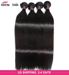Бразильские перуанские майлазийские шелковистые прямые волосы 4 пучка Ishow 8A Необработанные натуральные волосы для наращивания натуральных волос Bundle3691606