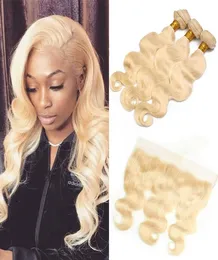 Brazilian Human Hair Extensions 3 Bundles With 13X4 Lace Frontal Body Wave 613 Blonde Color Bundles With 13X4 Frontal Closure 9733140