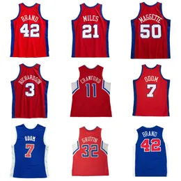 스티치 농구 유니폼 자말 크로포드 #11 Elton 브랜드 #42 Lamar Odom #7 Quentin Richardson #3 Darius Miles #21 Corey Maggette #50 메시 경목 클래식 레트로 저지