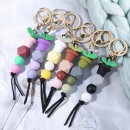 Keychains 1PCS Silicone Beaded Lanyards Keychain For Women Girls Colorful Beads Potting Keys Keyring Bag Pendant Accessory Gifts