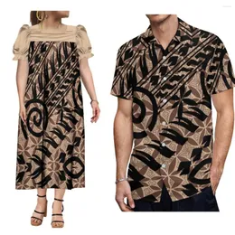 Casual Kleider Paare Set Polynesische Inseln Design Gedruckt Frauen Mumu Kleid Samoa Kleidung Männer Hemd Plus Größe Custom
