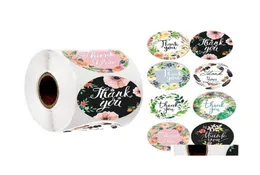 Adesivos adesivos 500pcsroll redondo floral obrigado 1 polegada para favores de casamento e festa artesanal envelope selo papelaria adesivo 9659326