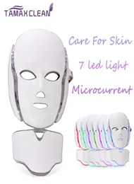 LM001 PDT 7 LED light Therapy face Beauty Machine LED Facial Neck Mask With Microcurrent for skin whitening device dhl shipme4443144