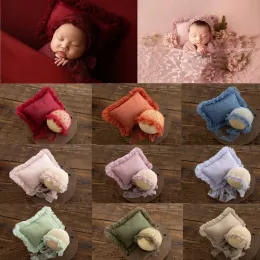 Conjuntos de adereços para fotografia de recém-nascidos, chapéu de renda, travesseiro, acessórios para fotografia de bebê
