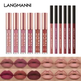 Shadow Langmanni 6 Lip Gloss + 6lip Pencil Moisturizer Waterproof Matte Lip Gloss Set Make Up Lip Stick