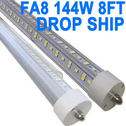 FA8 8Ft LED Bulbs, LED Shop Light Single Pin, V Shaped 8 foot LED Tube Lights, T8 T12 FA8 LED Bulb, 90W 10000LM, Clear Cover, Fluorescent Tube Replacement crestech