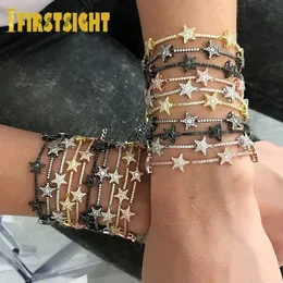 Star Bar Link Chain Bracelet Tennis Chain Paved Tiny Sparking Shiny CZ Stone Stars Bracelets For Women Simple Jewelry Party 240226