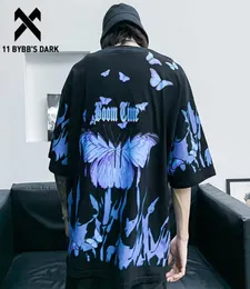 11 BYBB039S Dark Hip Hop Blue Flame Butterfly Tryckt T -shirt Men Harajuku Fashion Streetwear Short Sleeve Casual Cotton Tops T9051308