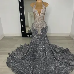 HALTER LONG SIER MERMAID PROM for Black Girls Hinestonsheshes hear tulle Crystal Birthday Fort Dresses Sparkly Seconded Devel