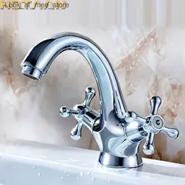 バスルームシンクの蛇口Hotaan Solid Brass Chrome Plated 2 Handed Handle Control Antique Faucet Kitchen Bathan Basin Mixer Robinet YT-5021-C Q240301