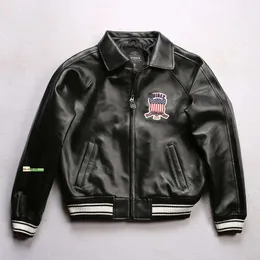 Avirex Black Lapel Sheepskin Leather Jacket 캐주얼 운동 비행 정장 1975 USA 6879RDD 2024 Man USA 재킷 757 용 디자이너 재킷 757