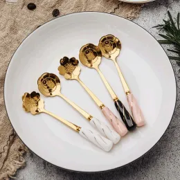 Colher de café de aço inoxidável sorvete sobremesa chá mexendo colher kawaii flor colheres acessórios de cozinha utensílios de mesa decoração yfa1968