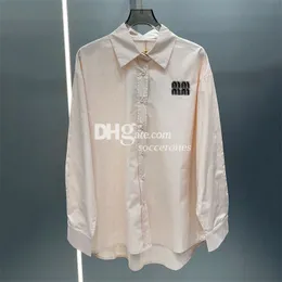 Top con colletto alla coreana T-shirt chic a maniche lunghe T-shirt stampate con lettera strass vintage Camicia camicetta slim chic
