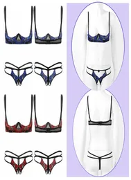 Bras Define Womens Erótico Bordado Lace Lingerie Set Ajustável Spaghetti Alças De Ombro Nu Seios Expostos Underwire Bra Top3313805