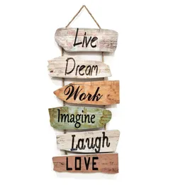 Wandschild zum Aufhängen, rustikales Holzwandschild „Live Dream Work Imagine Laugh Love“, Holzwanddekoration für Heimdekoration 6482751