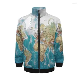 Herrenjacken Dazzling 3D Wrold Map Baseballjacke Männer Bomber Harajuku Mode Revers Kragen Reißverschluss Sweatshirt Lässige Sportswear Mantel