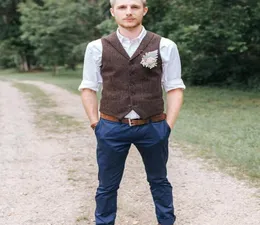 Popular Wool Wedding Groom Vests Tweed Herringbone Groomsmen Vests Silver Back VNeck Men039s Suit Vests Men039s Dress Vest 6980237