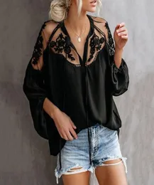 Summer Ladies Black Top Camicie di chiffon Camicette Donna Sheer Abiti economici Cina Femininas Camisas Abbigliamento Donna Taglie forti7675551