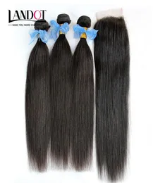 Filipińskie proste dziewicze włosy z zamknięciem 4PCLlot Unroved Filipino Human Hair 3 Bundle and Lace Closures Middle9597805