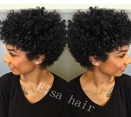 Apertado seda cabelo humano nenhum laço frente perucas naturais linha fina afro kinky encaracolado máquina feita africano americano onda wig4302921